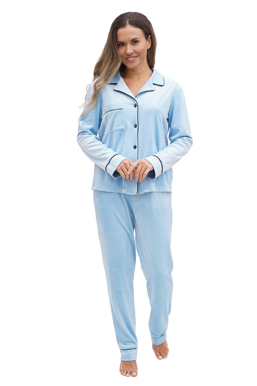 Жіноча велюрова піжама сорочка та штани блакитна Martelle Lingerie 321, фото 1