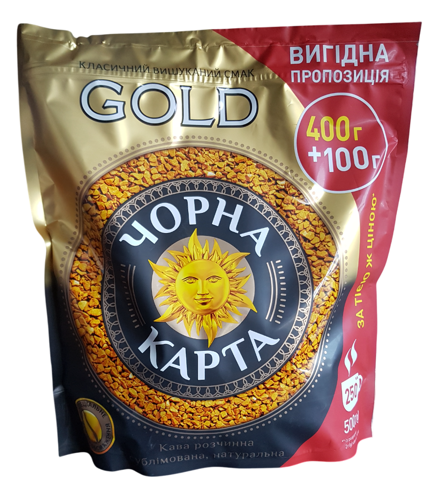 Кава розчинна Чорна карта Gold 500 грамів в фольгованому пакеті, фото 1