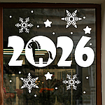 Новорічна наклейка на вікно Коник Надпис 2026 сніжинки зірки Happy Pocket Набір S білий матовий HP-151S-010M