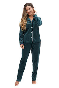 Жіноча велюрова піжама сорочка та штани темно-зелена Martelle Lingerie 321