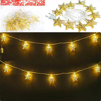 Гірлянда електрична Зірки 4D Золото 10шт 3м LED кольорова D-37(116443) G-Rich