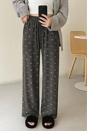 Широкі жіночі штани з принтом Бантики S-M Shaonan сірий