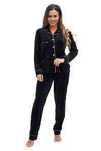 Жіноча велюрова піжама сорочка та штани чорна Martelle Lingerie 321