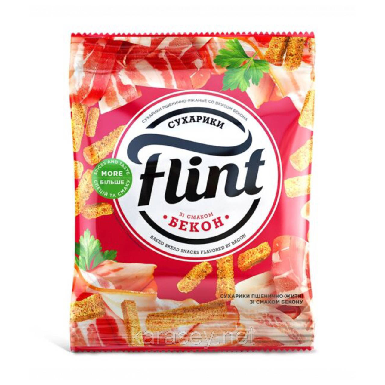 Сухарики житньо пшеничні зі смаком "БЕКОН" 100г FLINT, фото 1