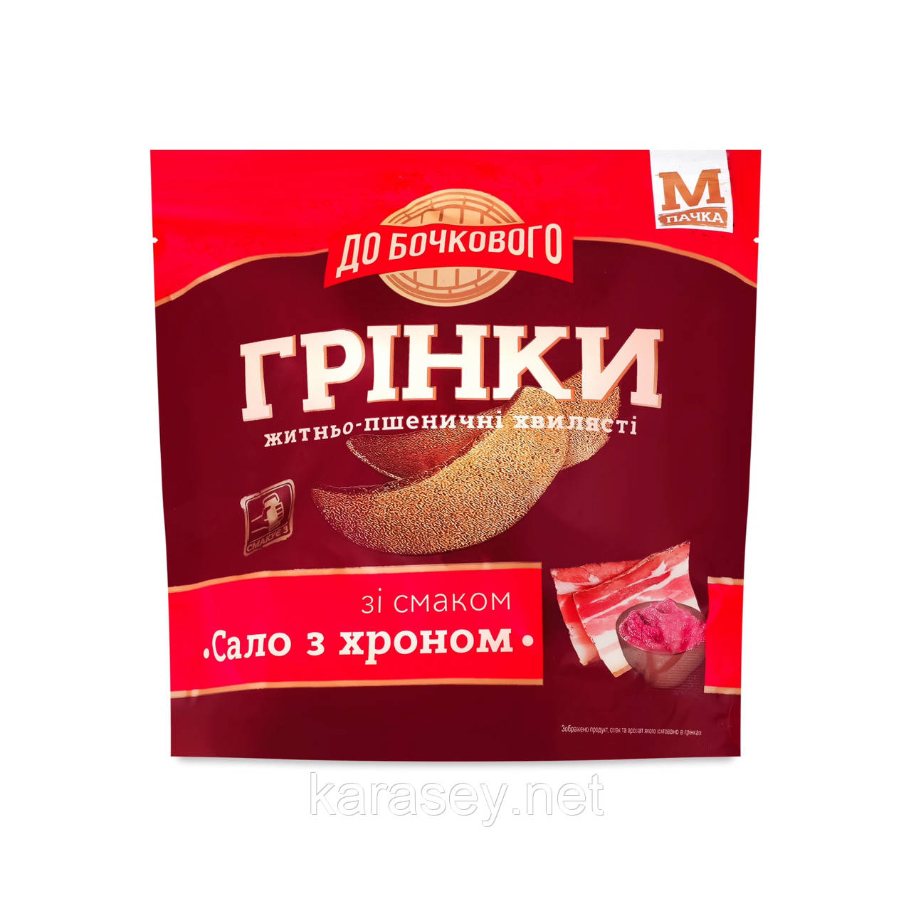 Грінки житньо пшеничні зі смаком "САЛО З ХРОНОМ" 80г, фото 1