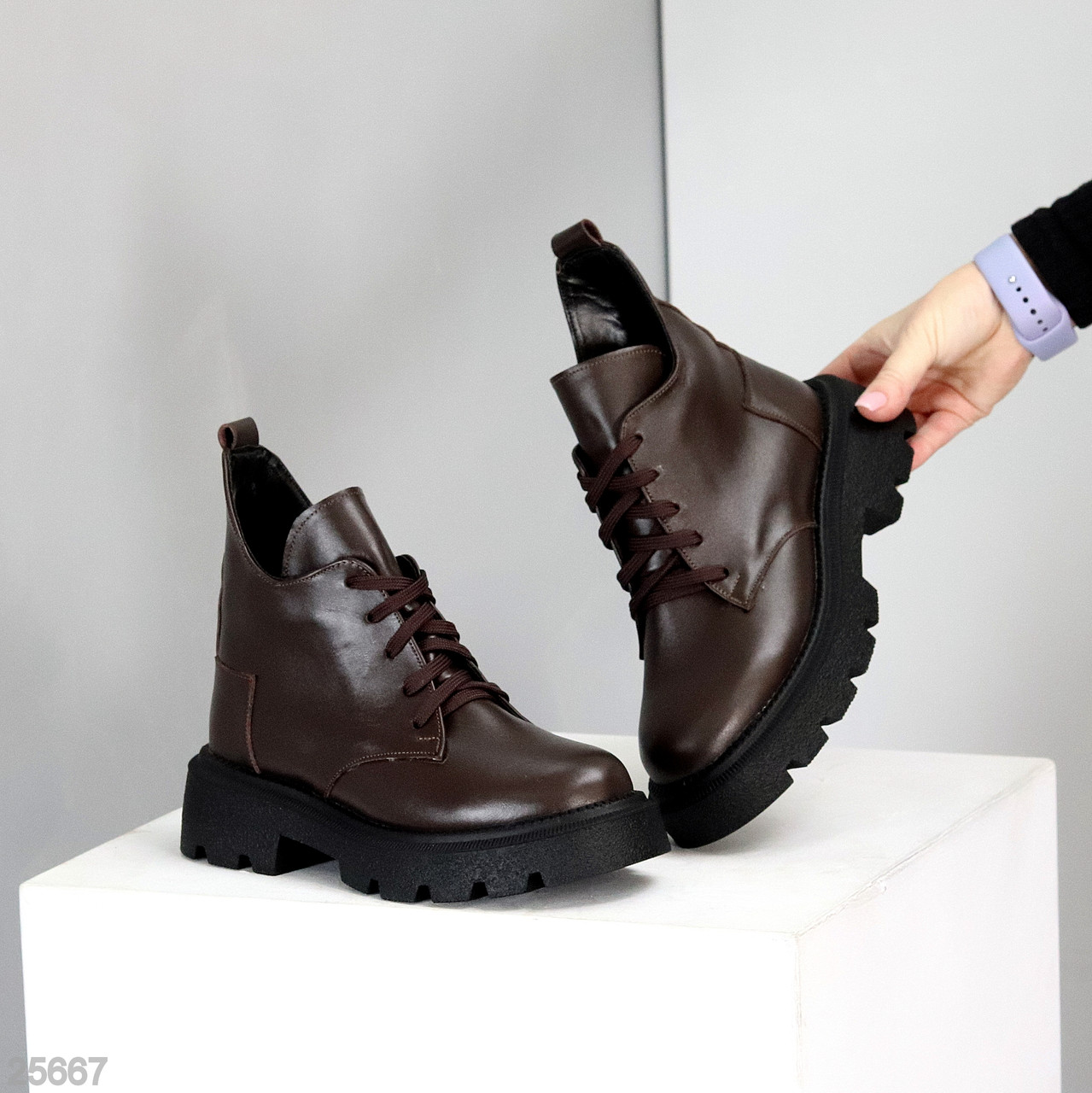 Дизайнерські асиметричні зимові черевики натуральна шкіра колір Шоколад, фото 1