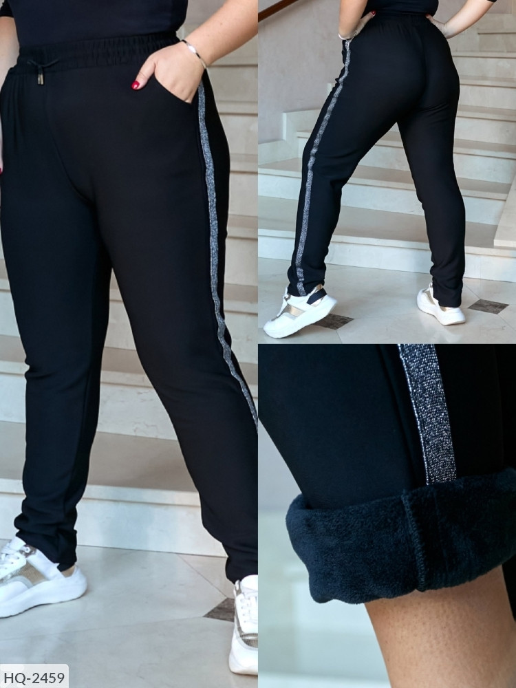 Лосини жіночі зимові теплі зручні трикотажні на хутрі з лампасами великих розмірів батал 48-62