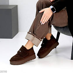 Молодіжні шоколадні уггі автоледі натуралки з хутром тедді на липучці