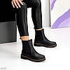 Чорні зимові шкіряні черевики челсі з еластичними вставками з боків, фото 3