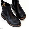 Чорні зимові шкіряні черевики челсі з еластичними вставками з боків, фото 10