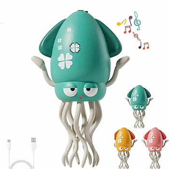 Дитяча іграшка танцювальний восьминіг + вудка від USB / Інтерактивна іграшка кальмар музичний