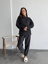 МАХРОВА ЖІНОЧА ПІЖАМА домашній костюм АЖУР ГРАФІТ 1692