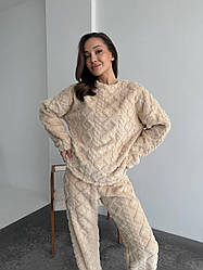 МАХРОВА ЖІНОЧА ПІЖАМА домашній костюм АЖУР БЕЖЕВИЙ 1692