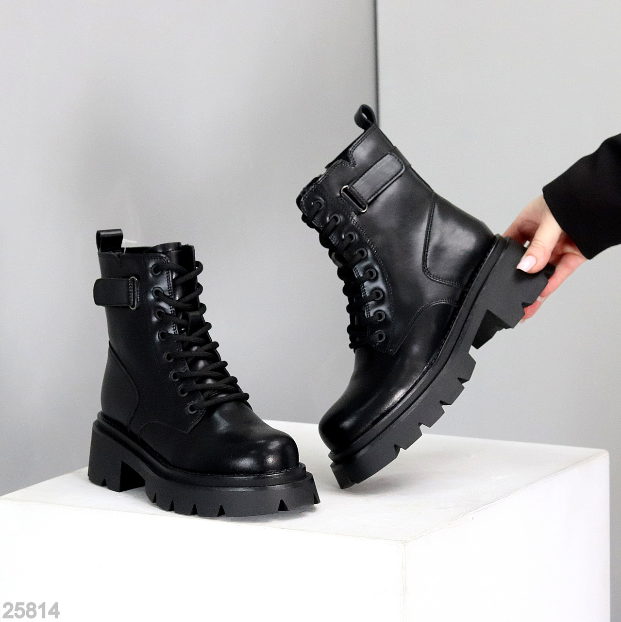 Круті зимові шкіряні берці натуральна шкіра на тракторній підошві, фото 1