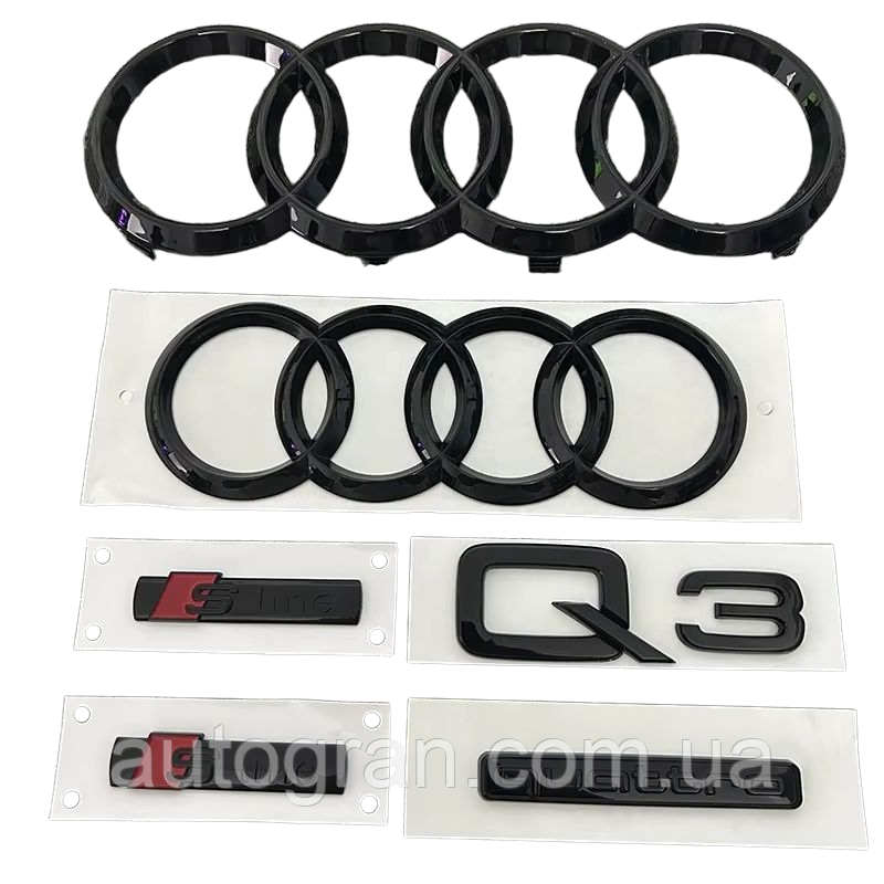 Комплект чорних емблем антихром Audi Q3, фото 1