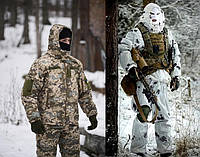 Зимовий костюм водовідштовхувальна софтшел Soft-Shell військова форма піксель ЗСУ + Маскувальний костюм зимовий, маскхалат білий -