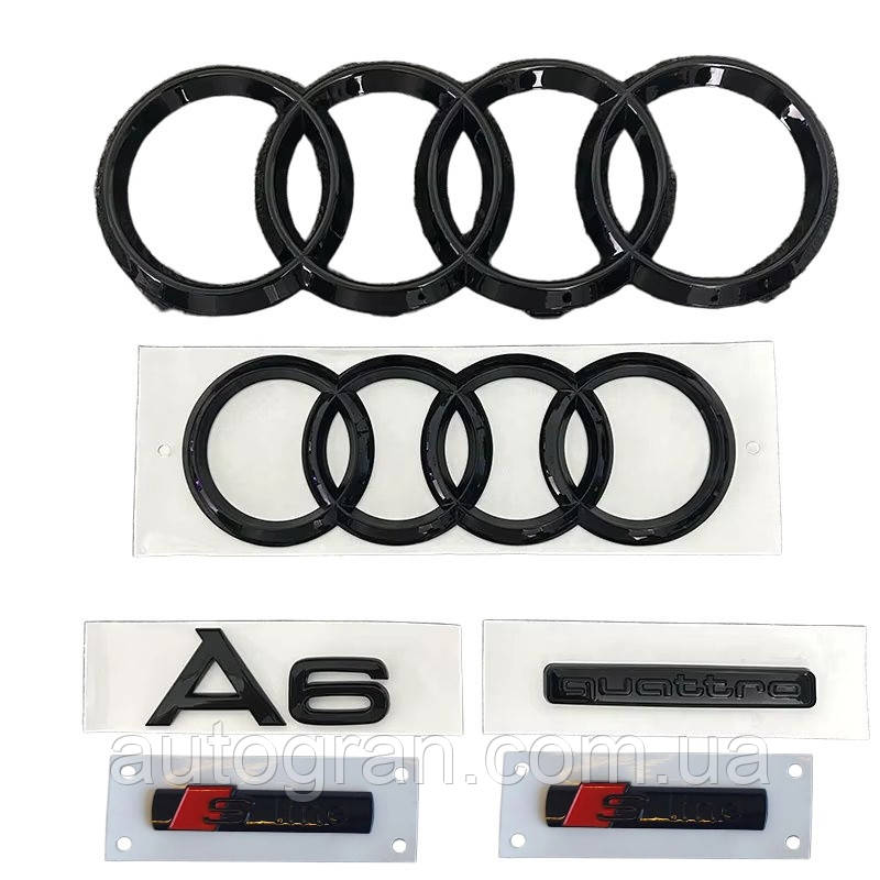 Комплект чорних емблем антихром Audi A6, фото 1