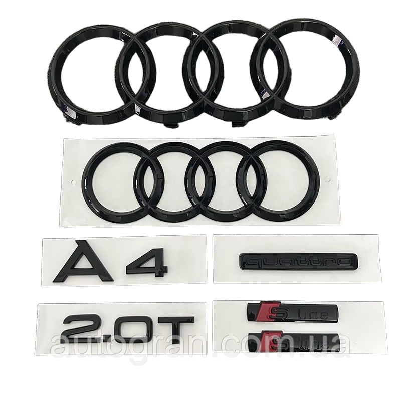 Комплект чорних емблем антихром Audi A4, фото 1