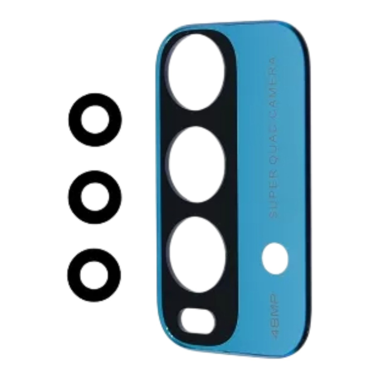 Скло камери Xiaomi Redmi 9T/ Redmi 9 Power (комплект 3 шт) з блакитною рамкою, фото 1