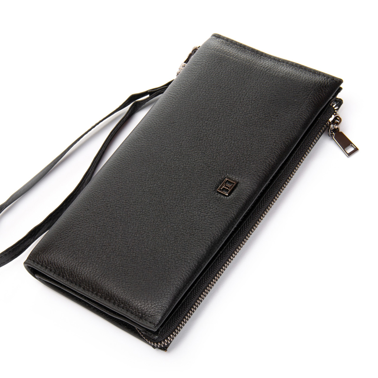 Барсетка клатч шкіряна чоловіча з ручкою чорна один відділ і візитниця з натуральної шкіри модна Bretton 162-5