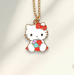 Кулон золотистий у вигляді Хеллоу Кітті (Hello Kitty) з букетом квітів 2.2 см 45+5 см IgnisFlos348