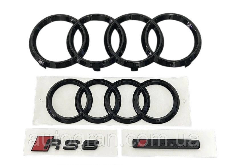 Комплект чорних емблем антихром Audi RS6, фото 1