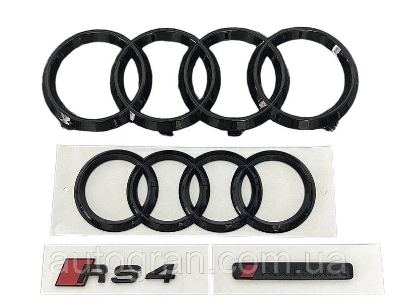 Комплект чорних емблем антихром Audi RS4, фото 1