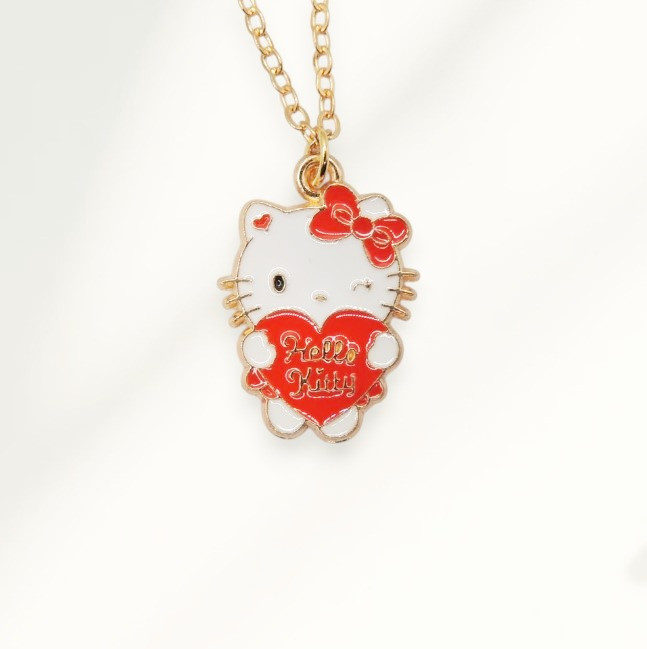 Кулон золотистий у вигляді Хеллоу Кітті (Hello Kitty) тримає червоне сердечко 2.2 см 45+5 см IgnisFlos348, фото 1