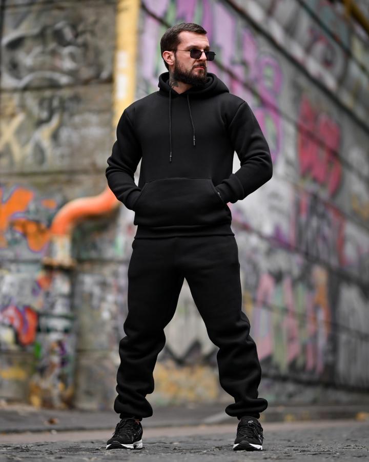 Зимній чоловічий костюм на флісі Total black ВТ68846
