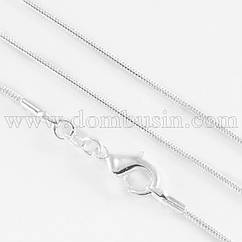 Ланцюг Снейк з Латуні для Намист, Готова Основа із Застібкою Карабін, Срібло, 50.8см, Ширина 2мм, 1 шт