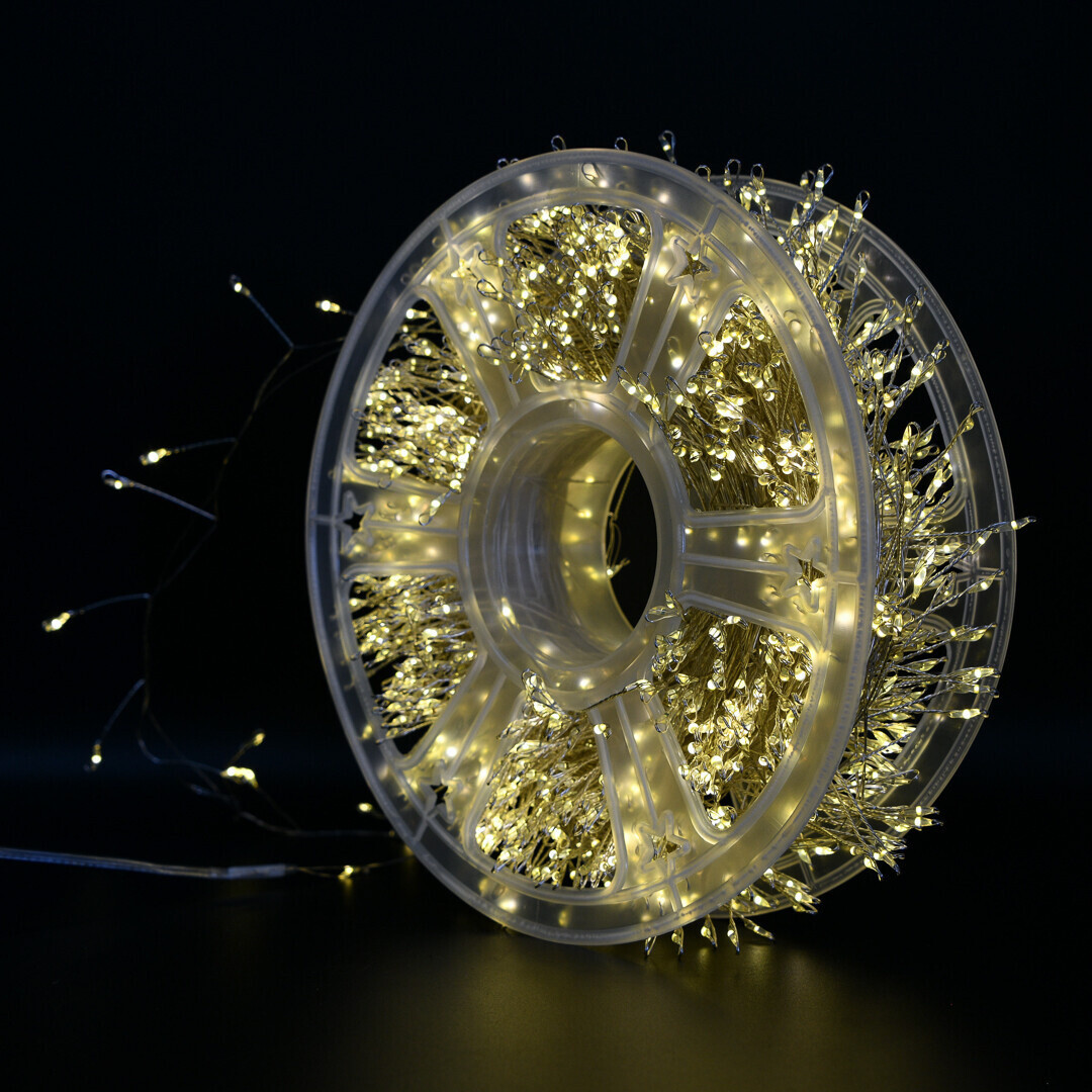 Гірлянда Роса мішура Крапля 50 метрів 1500 LED світлодіодна гірлянда в котушці мідний провід 8 функцій жовтий, фото 1
