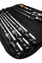 Набір шампурів Enot-1 Black у сумці з дерев’яними ручками для грилю та приготування м’яса на природі, фото 5