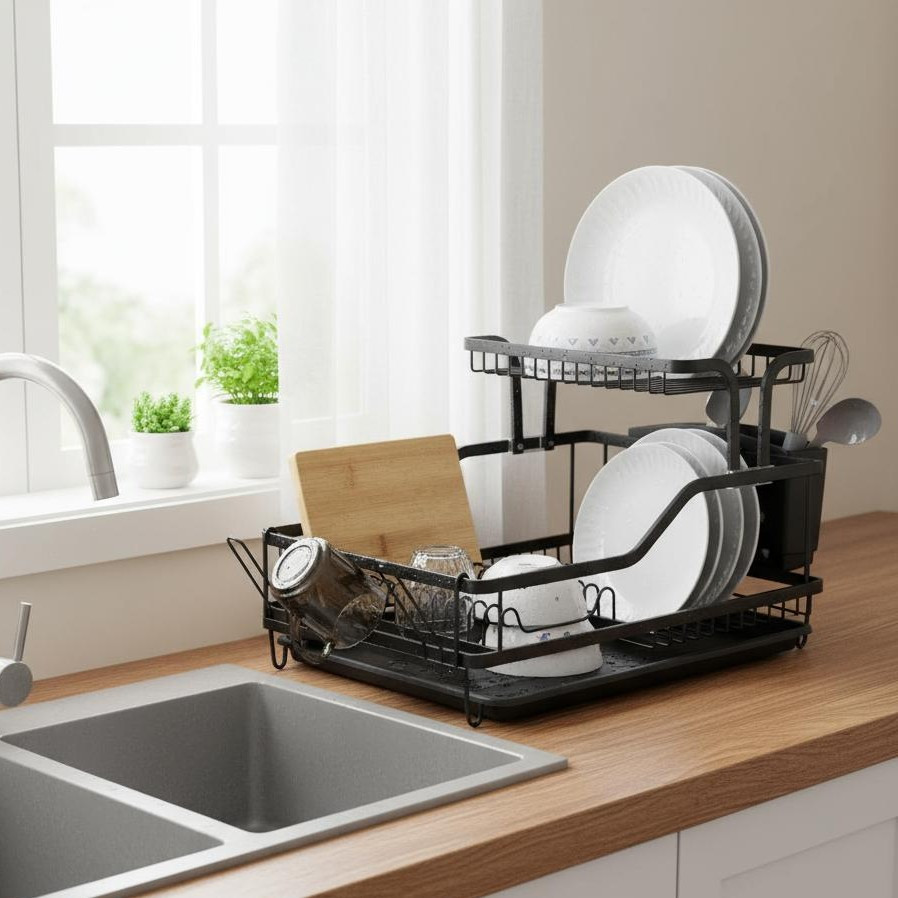 Сушарка для посуду Kamille KM-0750 алюмінієва з піддоном 57,5×35×27,5 см