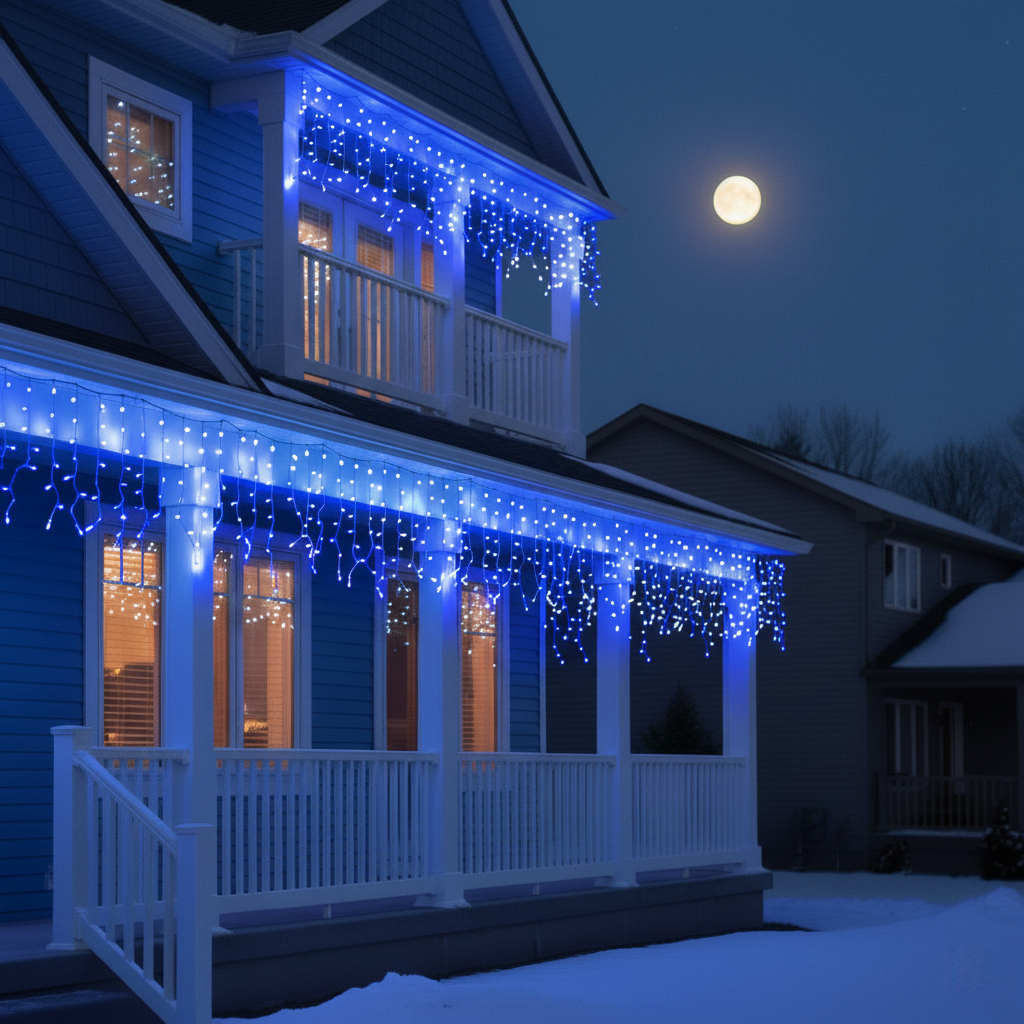 Вулична гірлянда Бахрома 20 м, 390 LED, синя, білий дріт, фото 1