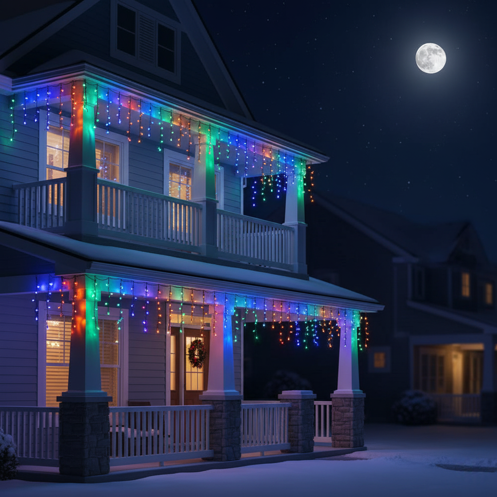 Вулична гірлянда Бахрома 20 м, 390 LED, мультиколор, білий дріт, фото 1