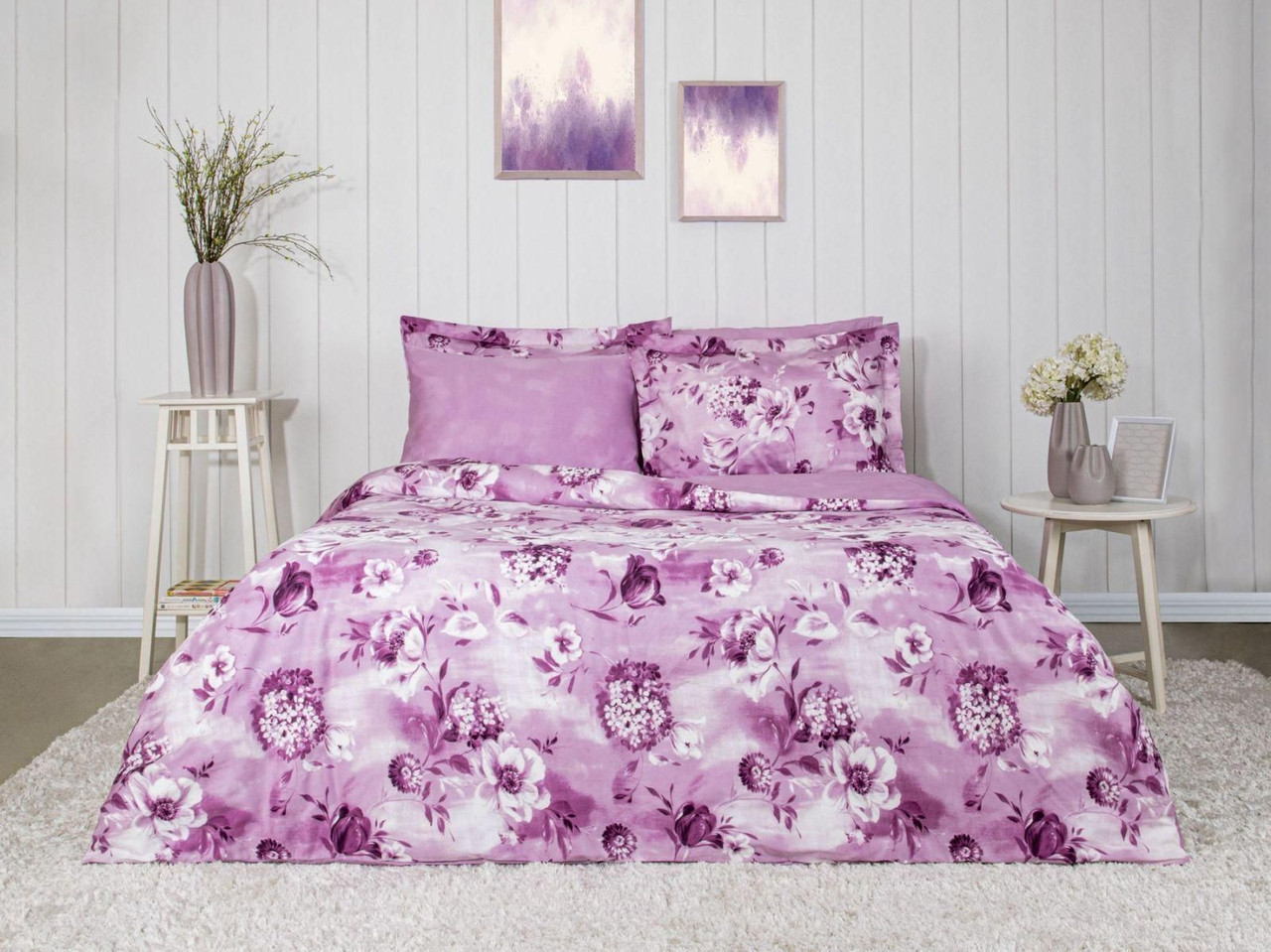 Комплект постільної білизни TAC DELUX SATEN Vesta lila євро-4 наволочки