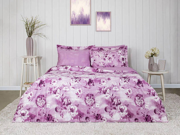Комплект постільної білизни TAC DELUX SATEN Vesta lila євро-4 наволочки, фото 1