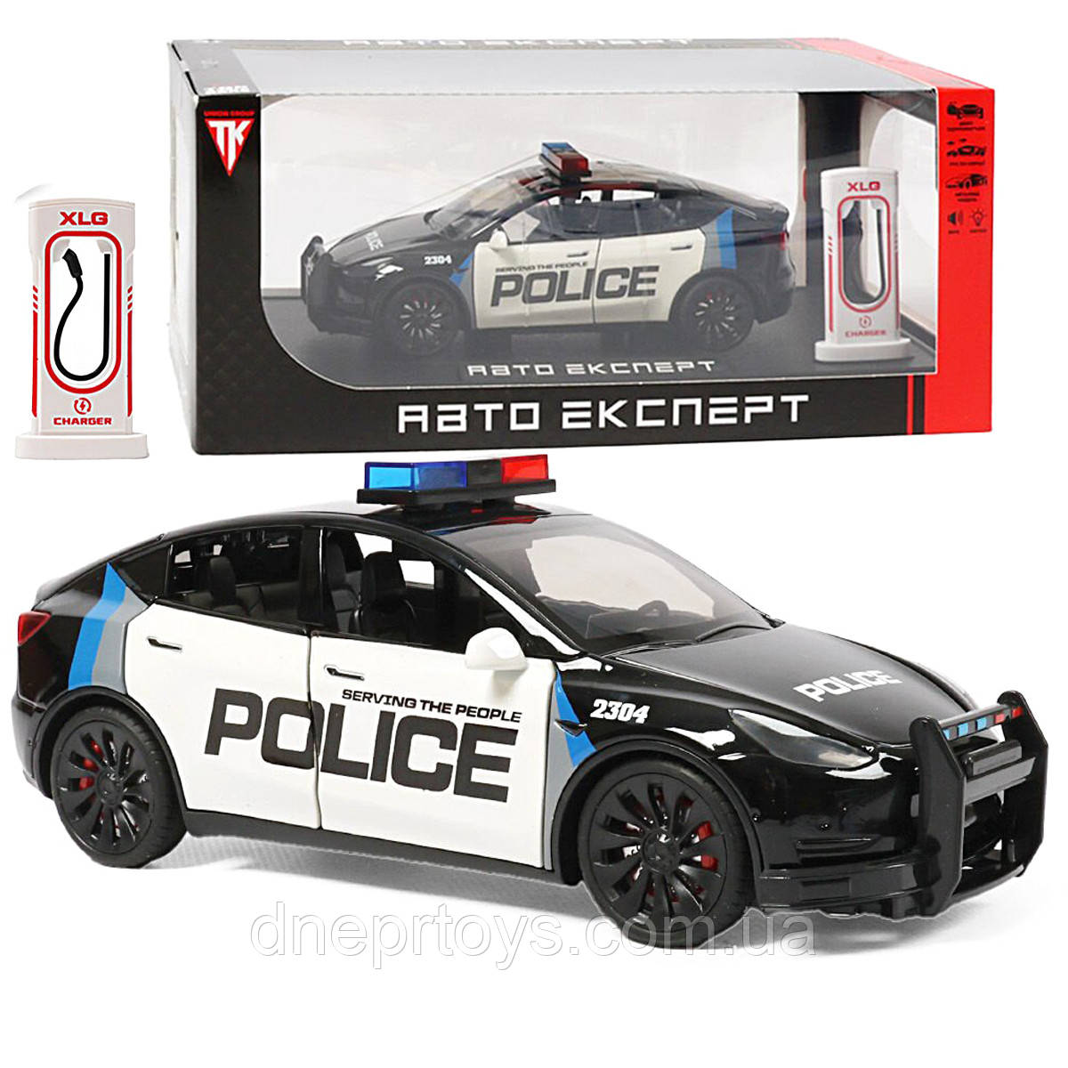 Машинка матал Tesla Model Y поліція Тесла електромобіль зарядка 1:24 звук світло 18*7*6,5см (RS-08021), фото 1