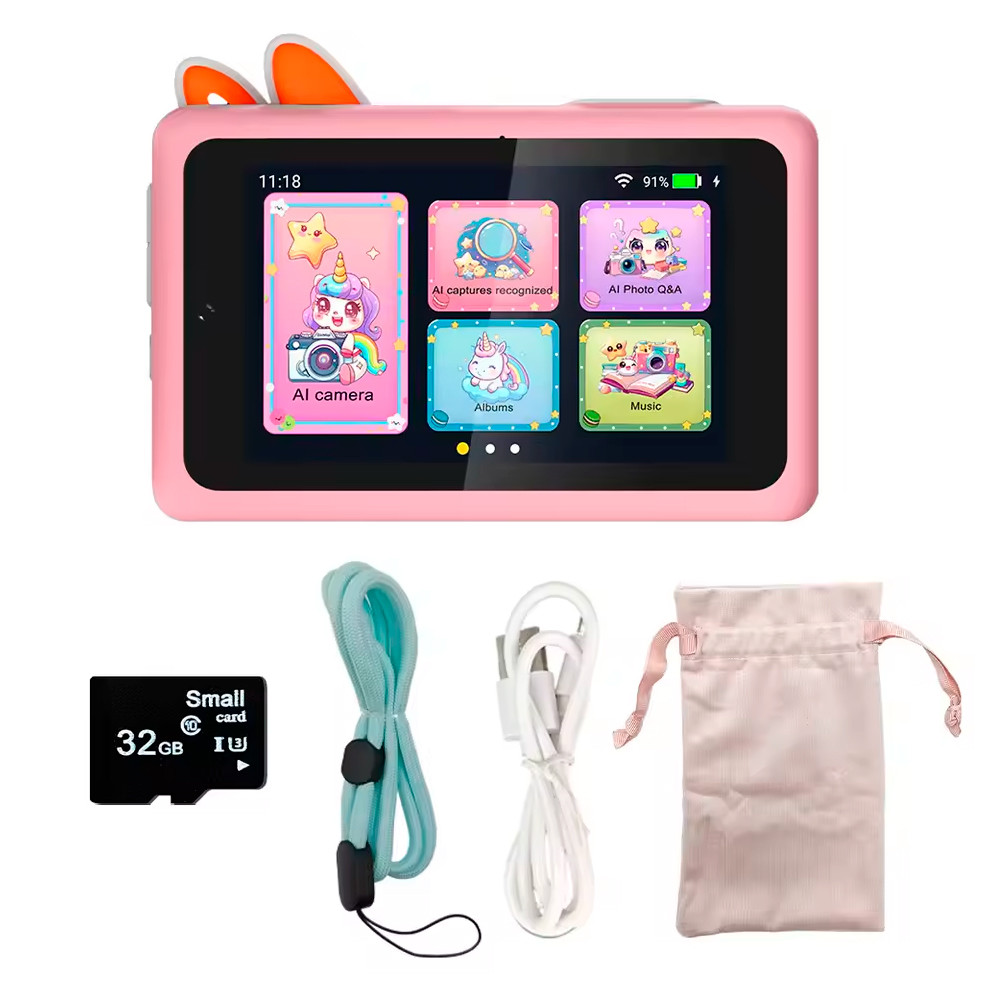 Камера Дитяча з сенсорним екраном 4" захистом очей і AI-навчанням Рожева