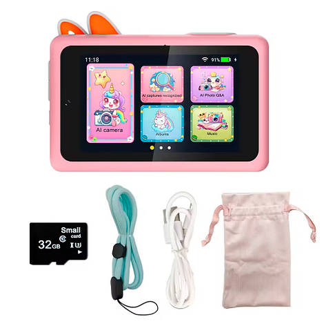 Камера Дитяча з сенсорним екраном 4" захистом очей і AI-навчанням Рожева, фото 1