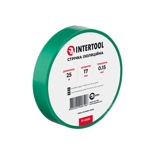 Стрічка ізоляційна 0.15мм*17мм*25м зелена INTERTOOL IT-0061, фото 1