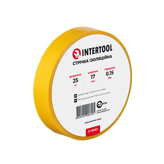 Стрічка ізоляційна 0.15мм*17мм*25м жовта INTERTOOL IT-0062, фото 1