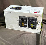 Набір ємностей для приправ A-Plus 2 шт. із підставкою баночки зі скла 80 мл підставка метал Чорний мармур, фото 5