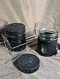 Набір ємностей для приправ A-Plus 2 шт. із підставкою баночки зі скла 80 мл підставка метал Чорний мармур, фото 6