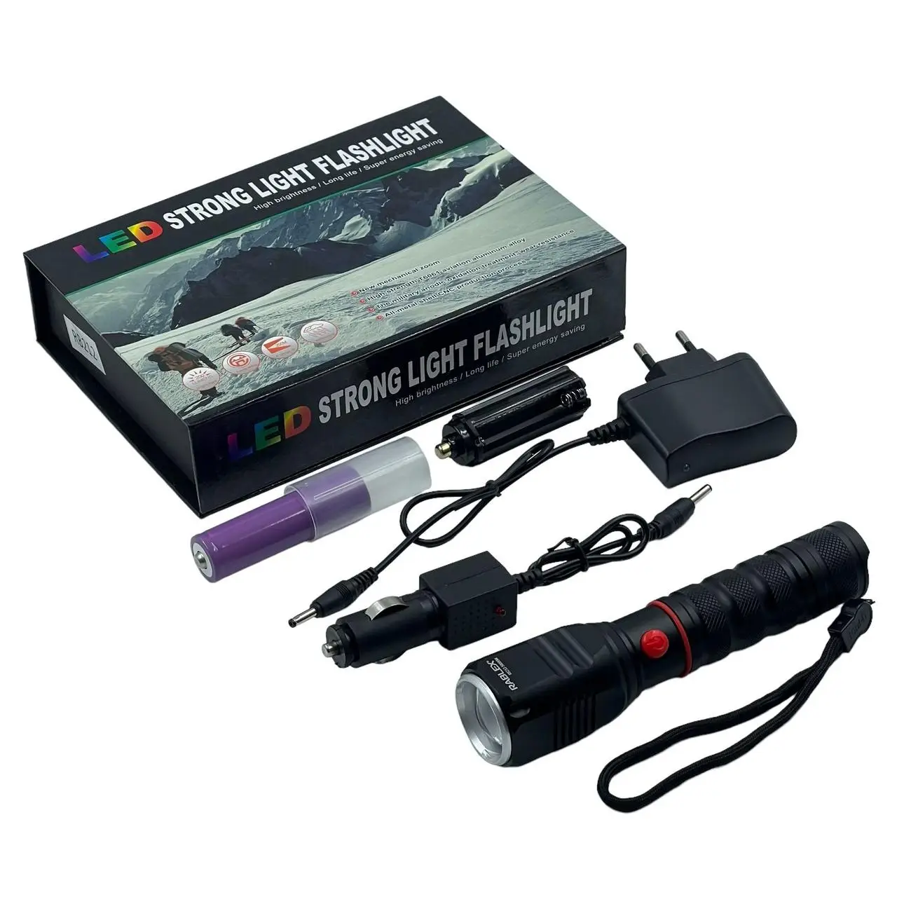 Ручний акумуляторний ліхтар RB-212 алюмінієвий сплав ліхтарик зі зумом 3 режими працює від акумулятора 18650 і батарейок 3 ААА, фото 1