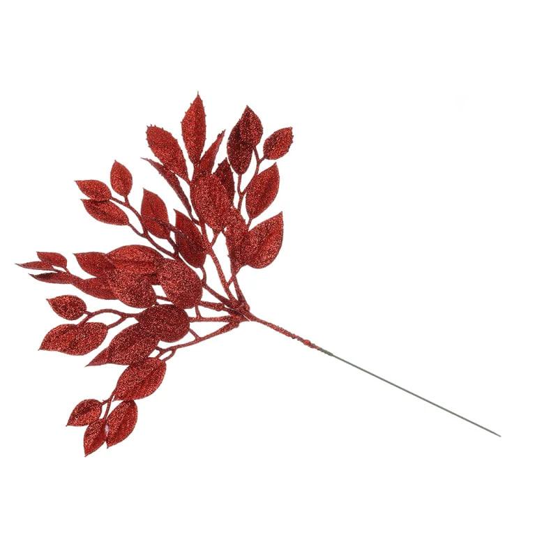 Гілка для декору 29 см Штучні матеріали для декору та флористики з глітером Червона, фото 1