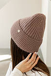 Жіноча зимова шапка «Біні Ангора» з ангорою 80% орнаментом і флісовою підкладкою Світло-коричневий, фото 2