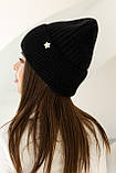 Жіноча зимова шапка «Біні Ангора» з ангорою 80% орнаментом і флісовою підкладкою Чорний, фото 2