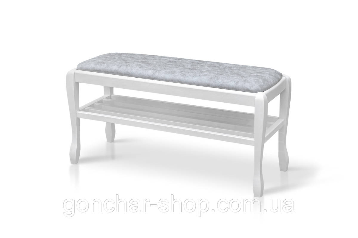 Банкетка з полкою Сієста 900, біла/сіра тканина, фото 1