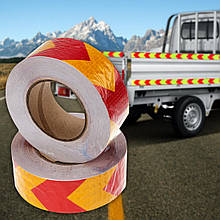 Світловідбиваючі стрічкові наклейки червоно-жовті 3D 5см х 30м 1157 (JS)